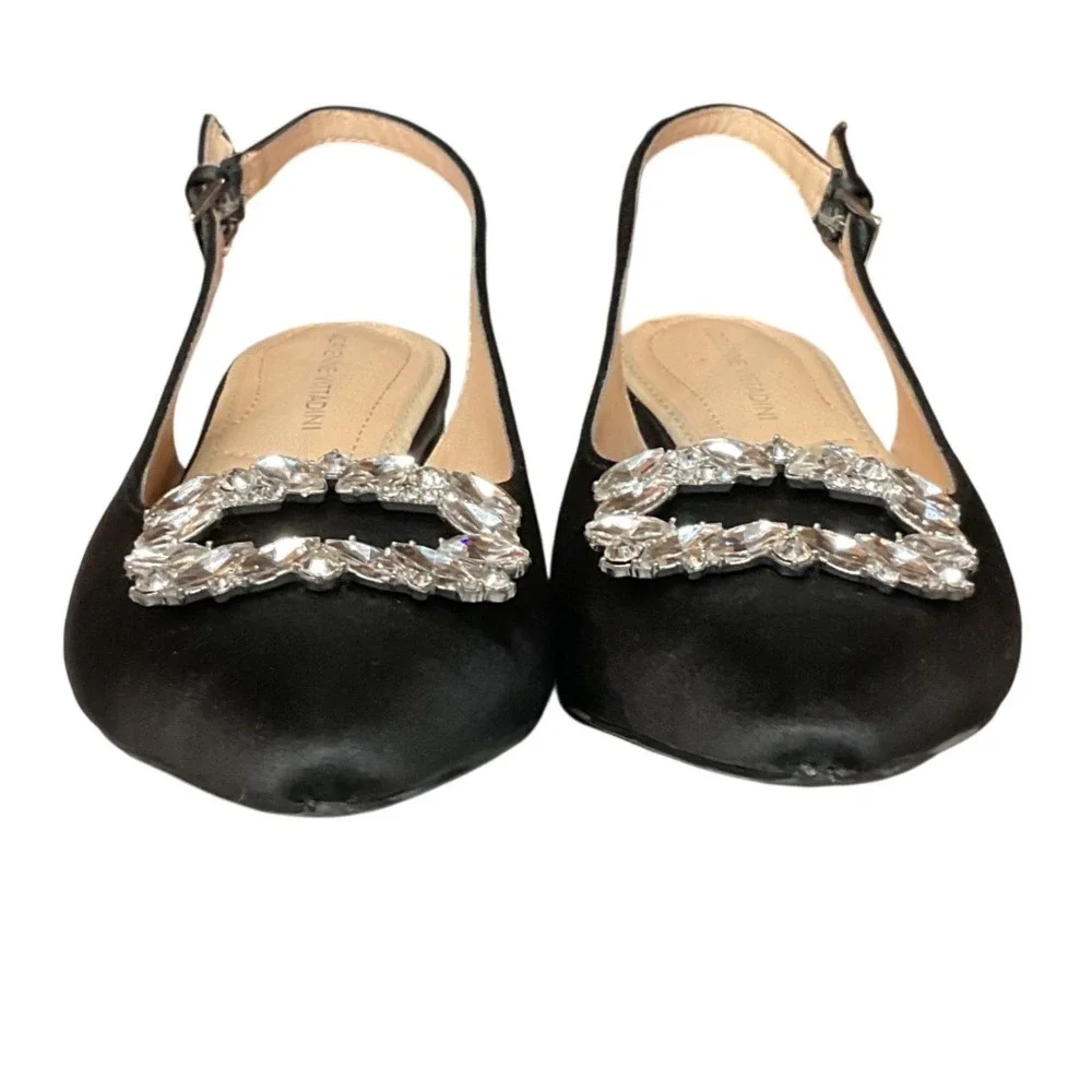 Adrienne Vittadini Women's Rhinestone Pointed Toe Block Heel Sling Back Size 8.5